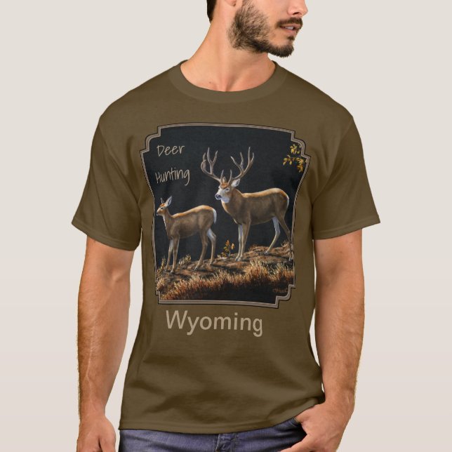 T-shirt Mule Deer Buck & Doe Chasse Wyoming (Devant)