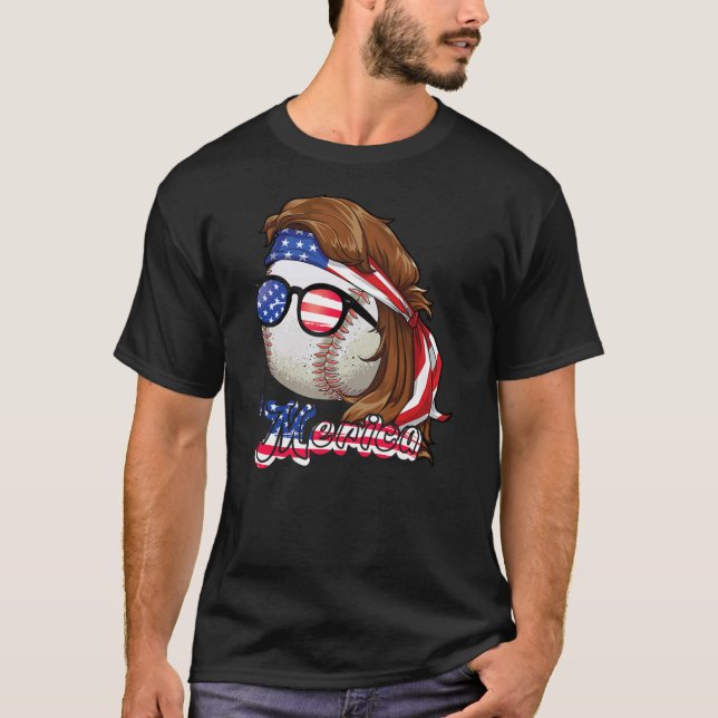 T-shirt Mullet de baseball 4 juillet drapeau américain Mer (Devant)