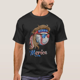 T-shirt Mullet de baseball 4 juillet drapeau américain Mer