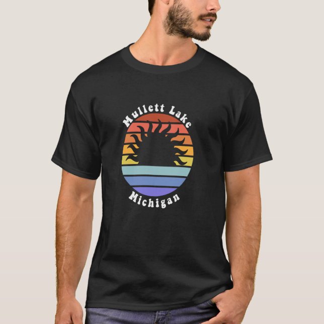 T-shirt Mullett Lake Michigan MI Sunset Sunrise Vacances S (Devant)