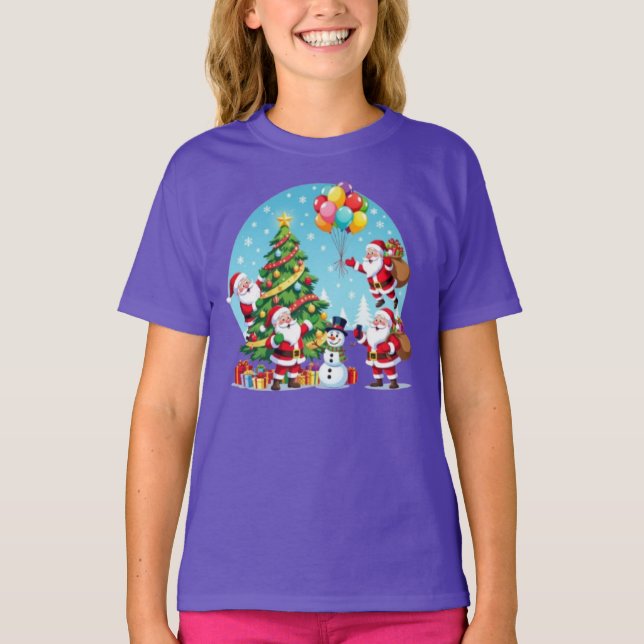 T-shirt **“Multi-Santa Christmas Fun – 3D Cartoon Transpar (Devant)