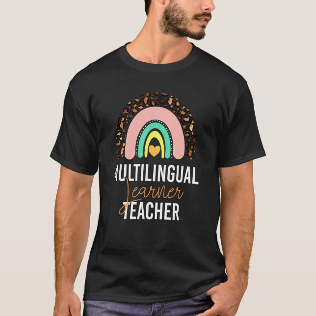 T-shirt Multilingual Learner Teacher Leopard Rainbow (Devant)
