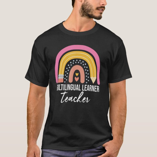 T-shirt Multilingual Learner Teacher Leopard Rainbow  Teac (Devant)