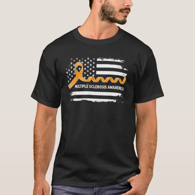 T-shirt Multiple Sclerosis Awareness American Flag   Orang (Devant)