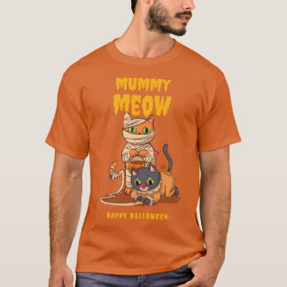 T-shirt Mummy Meow Halloween Chat Drôle Effrayant Mignon F