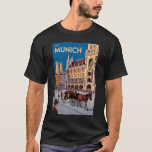 T-shirt Munich Allemagne Marienplatz Voyage Art Rétro