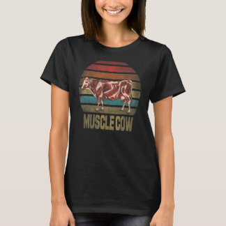 T-shirt Muscle Vache animal Retro Sunset 3