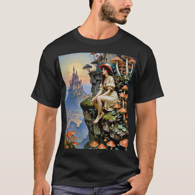 T-shirt Mushroom Fairy Tale Cliffside Castle Tee (Devant)
