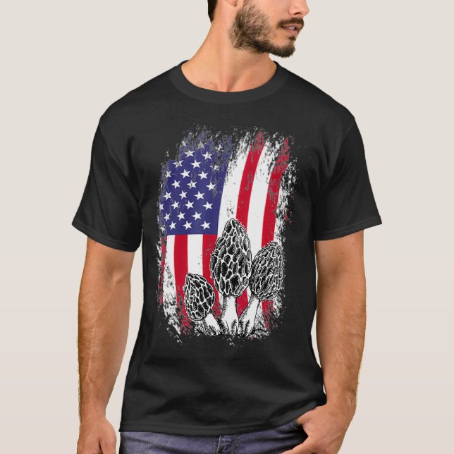 T-shirt Mushroom Hunting Patriotic American USA Flag  (Devant)