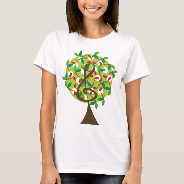 T-shirt Musical Treble Cherry Notes Arbre Whimsical Nature (Devant)