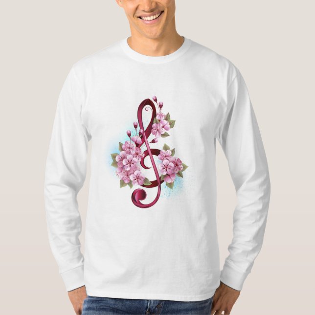 T-shirt Musical treble clef notes with sakura flowers (Devant)