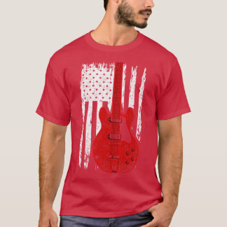 T-shirt Musicien US Drapeau Électrique Guitare Américaine