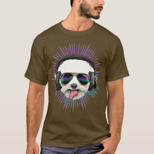 T-shirt Musique Bichon Frise Dj Avec Casque Musical Chien