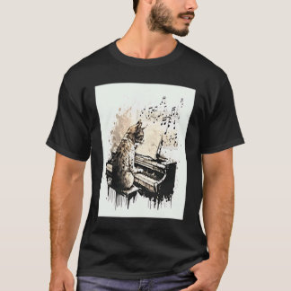 T-shirt Musique cool et chats Chat Jouer Piano Musique Not