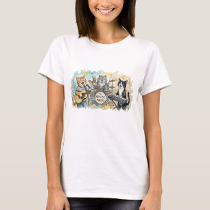 T-shirt Musique de groupe de chat amusant Piano Batterie C