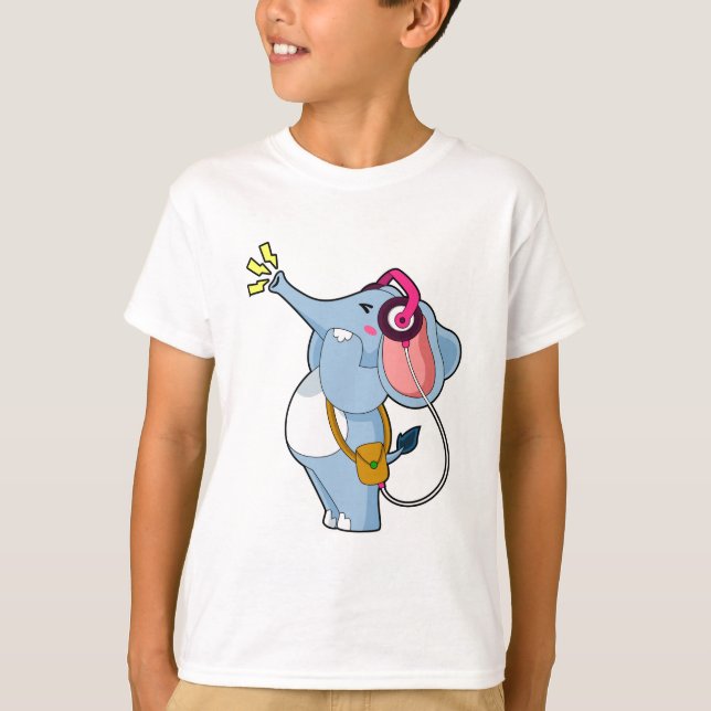 T-shirt Musique d'écouteur éléphant (Devant)