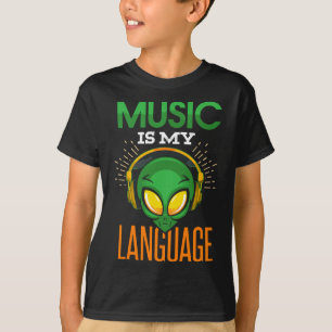 T-shirt Musique Drôle Est Ma Langue Alien Casque Musici