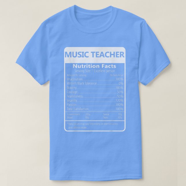 T-shirt Musique Enseignant Nutrition Faits Sarcastique Gra (Design devant)