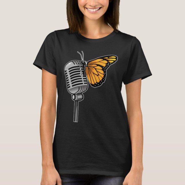 T-shirt Musique Microphone du chanteur papillon (Devant)