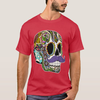 T-shirt Mustache Sugar Skull Color Version