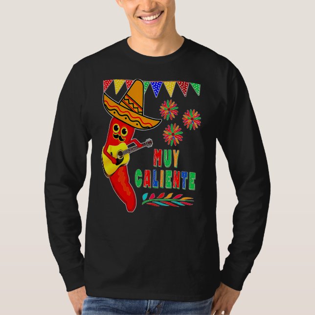 T-shirt Muy Caliente Hot Pepper Play Guitare Cinco De Mayo (Devant)