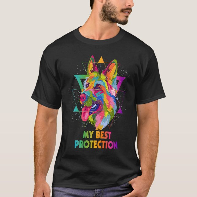 T-shirt My Best Protection German Shepherd  Shepard Humor  (Devant)