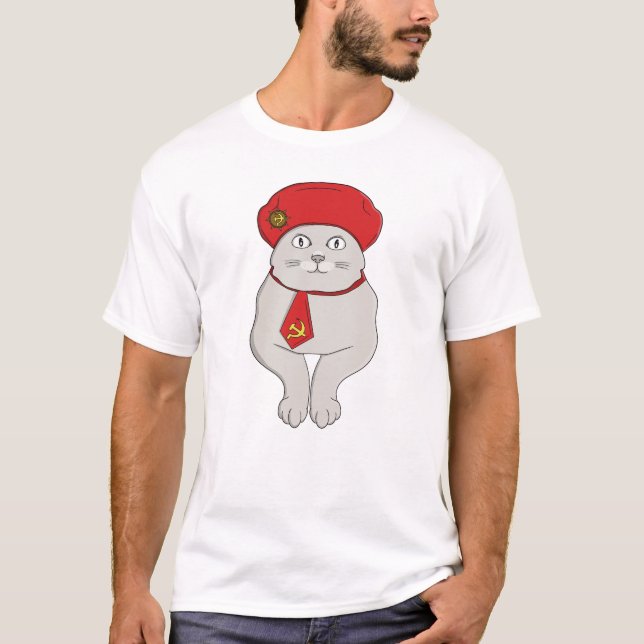 T-shirt My Cat is a Communist Funny Soviet Meme Cat  (Devant)