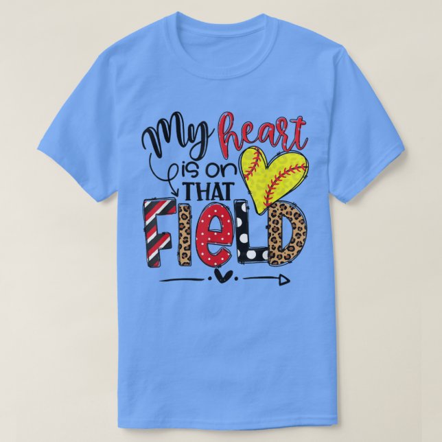 T-shirt My heart est sur that Field Softball, Léopard Soft (Design devant)