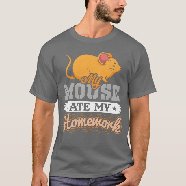 T-shirt My Mouse ate my Homework funny 80s girl (Devant)