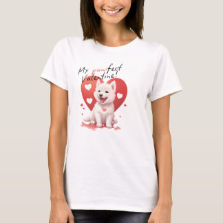 T-shirt My Pawfect Valentine : Doux chien blanc de jindo