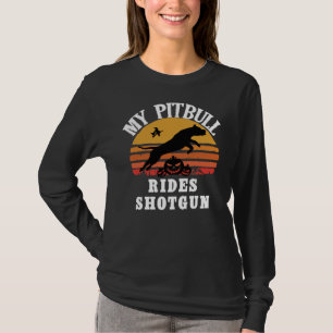 T-shirt My Pitbull Rides Shotgun Funny Halloween Pitbull L