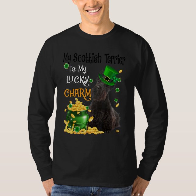 T-shirt My Scottish Terrier Is My Lucky Charm Cute Dog Pat (Devant)