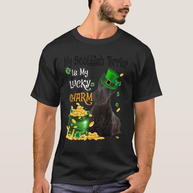 T-shirt My Scottish Terrier Is My Lucky Charm Cute Dog Pat (Devant)