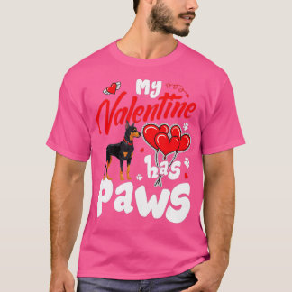 T-shirt My Valentine Has Paws Doberman Amoureux de les chi
