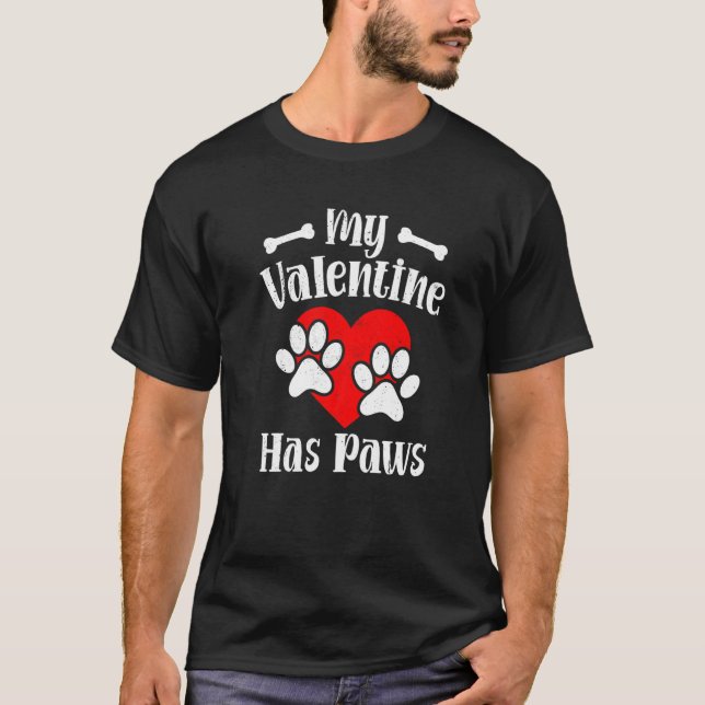 T-shirt My Valentine Has Paws Funny Valentine's Day Cat Do (Devant)