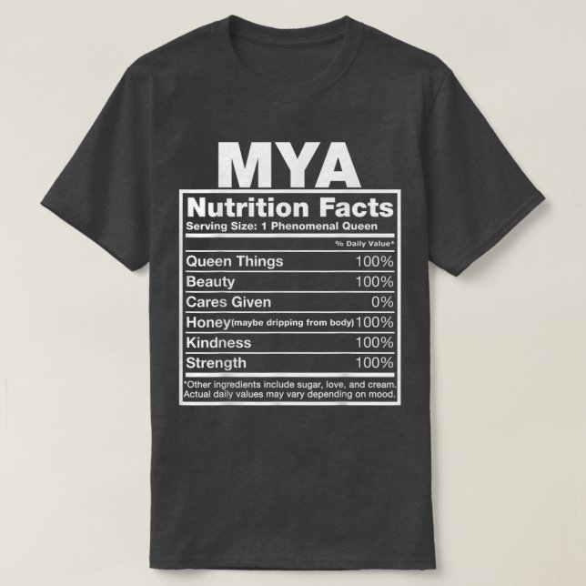 T-shirt Mya Nutrition FactsMya Nom Anniversaire (Design devant)