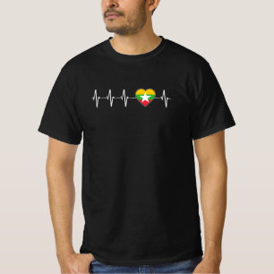 T-shirt Myanmar Heartbeat I Love Myanmar Flag Heart