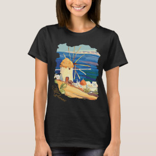T-shirt Mykonos Grèce Moulin à vent Bleu Côte Voyage
