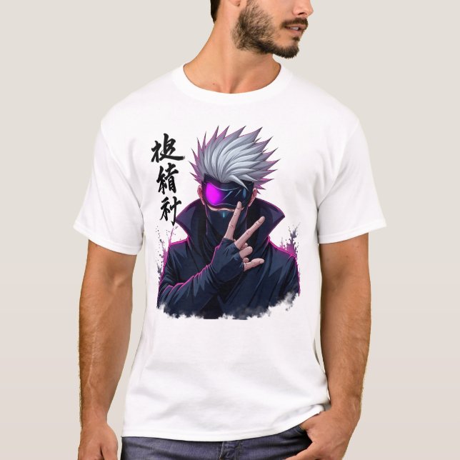 T-shirt Mystérieux guerrier de l'Anime à Haired blanc avec (Devant)