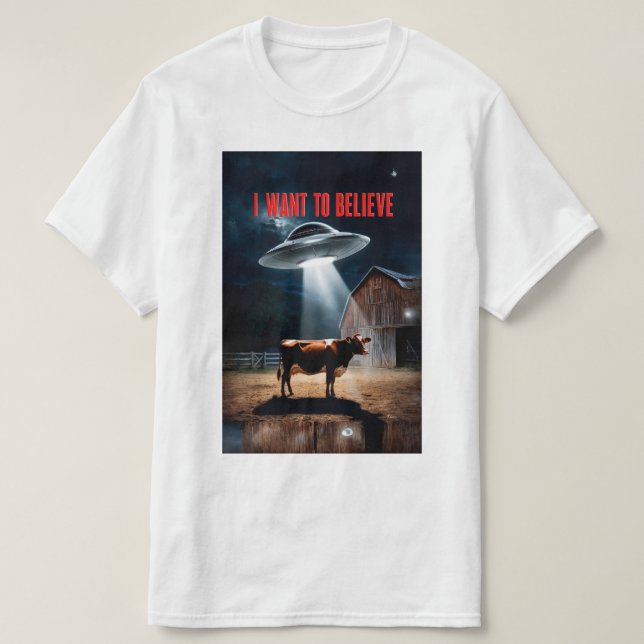T-shirt mystérieux OVNI enlèvement d'une vache lai (Design devant)