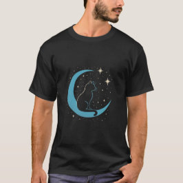 T-shirt Mystic Cat on Blue Moon Night Sky