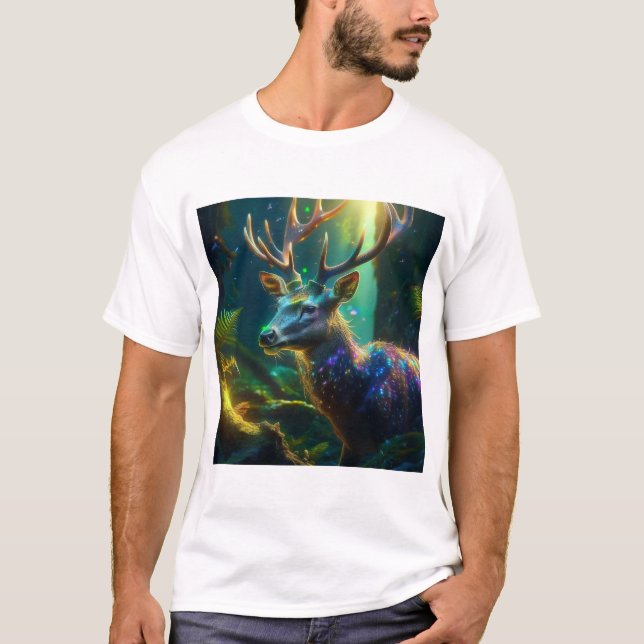 T-shirt Mystic Christmas –Glowing Deer in Enchanted Forest (Devant)