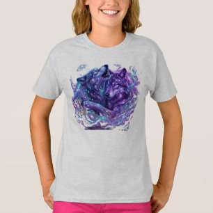 T-Shirt Mystic Galaxy Kids Bleu Art Cosmic Wolf