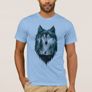 T-Shirt Mystic Wolf Forest Double Exposure