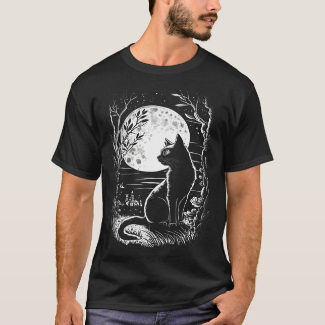 T-shirt Mystical Cat Wiccan Moon Magic (Devant)