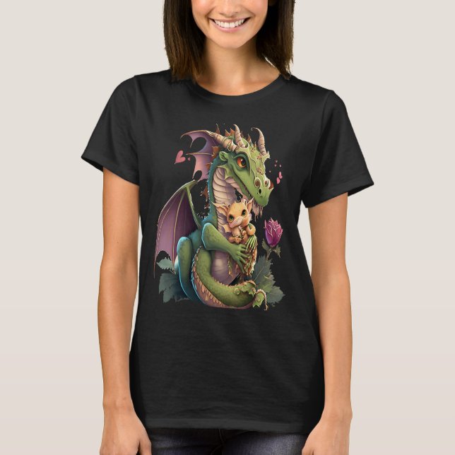 T-shirt Mythical Creature Fans Dragon Mom Hugging A Child  (Devant)