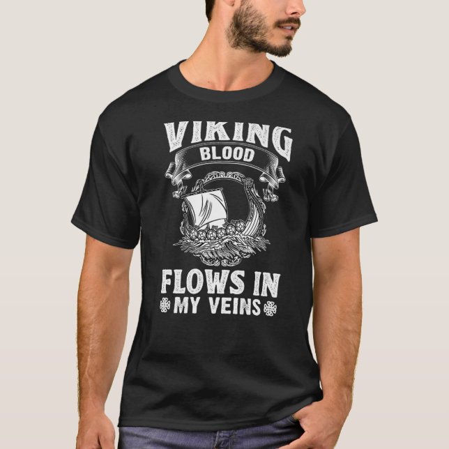 T-shirt Mythologie Norse Viking Blood Flux Dans Mes Veines (Devant)
