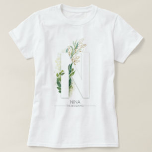 T-shirt N Monogramme Feuilles de verdure or Élégant