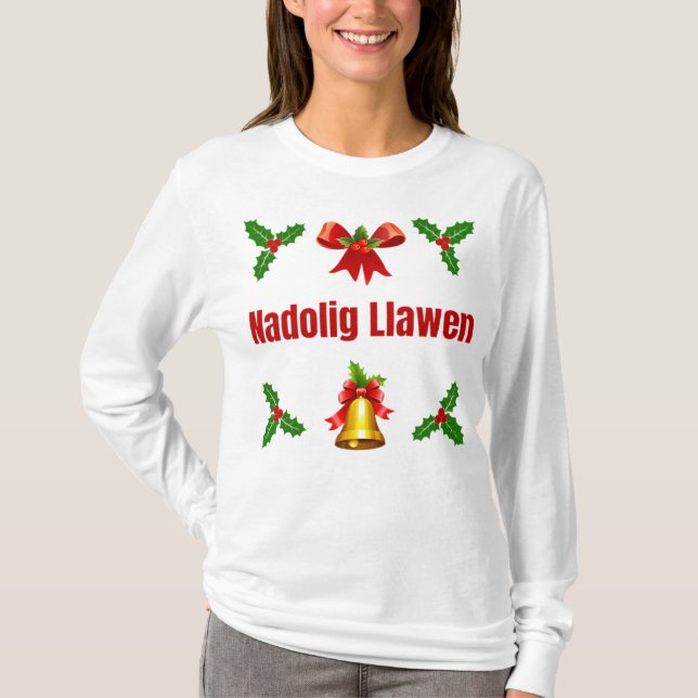 T-shirt Nadolig Llawen - manches longues pour femmes (Devant)