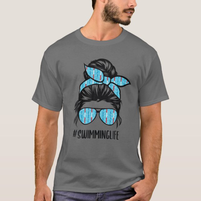 T-shirt Nager Vie Nager Maman Messager Bun Cheveux Nager M (Devant)